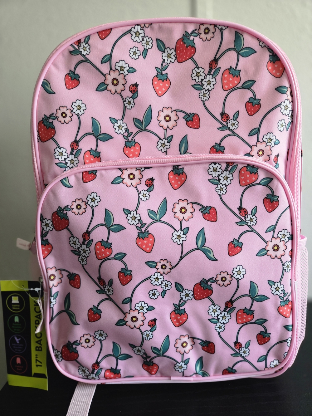 Kids Pink Strawberry Print Backpack